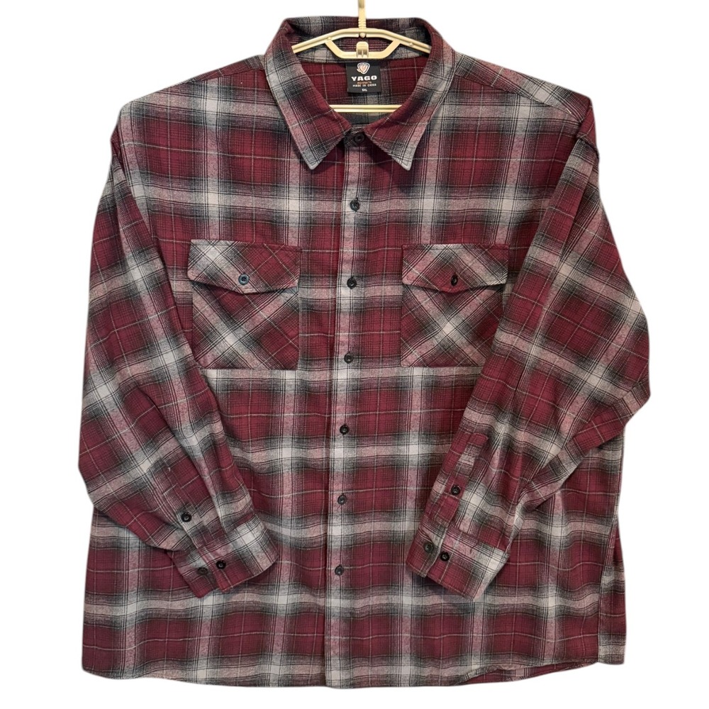 Yago Plaid Flannel Button Down Shirt Long Sleeve Big & Tall 5XL Gorpcore‎ Cozy